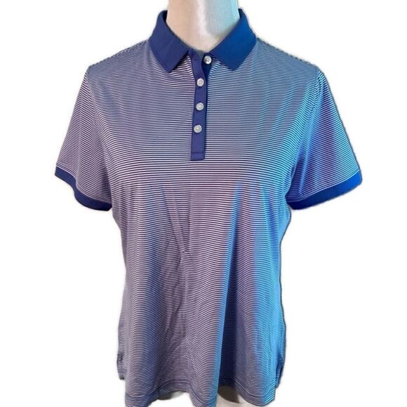 NWOT FootJoy Blue/White Striped Golf Shirt Sz L - Picture 1 of 6